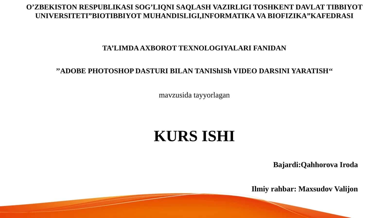 ADOBE PHOTOSHOP DASTURI BILAN TANISHISH VIDEODARSINI YARATISH