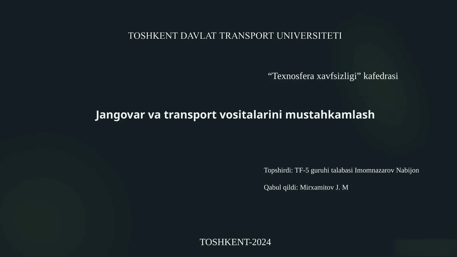 Jangovar va transport vositalarini mustahkamlash