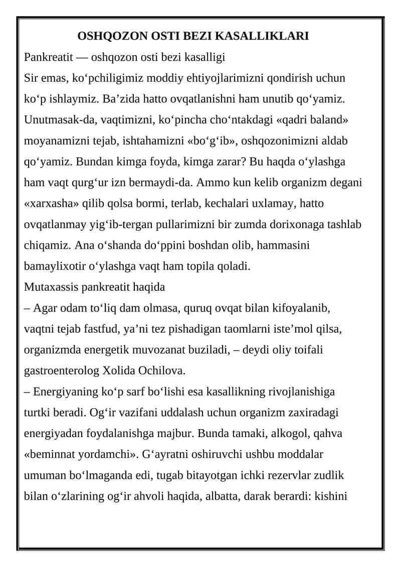 OSHQOZON OSTI BEZI KASALLIKLARI