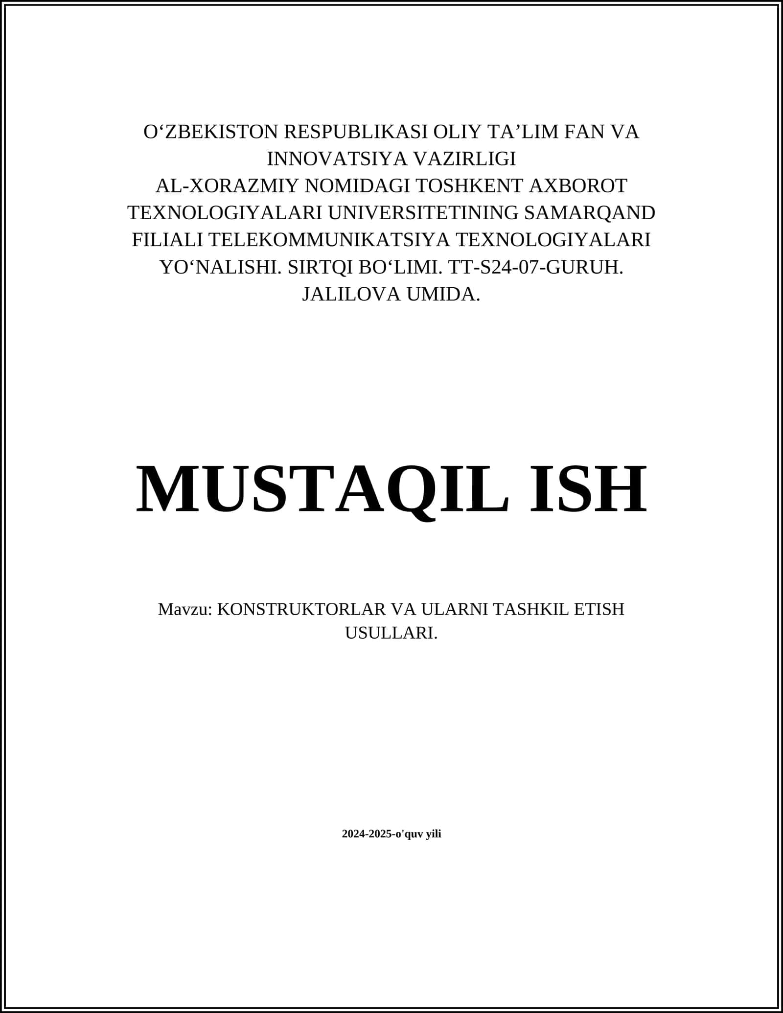 KONSTRUKTORLAR VA ULARNI TASHKIL ETISH USULLARI