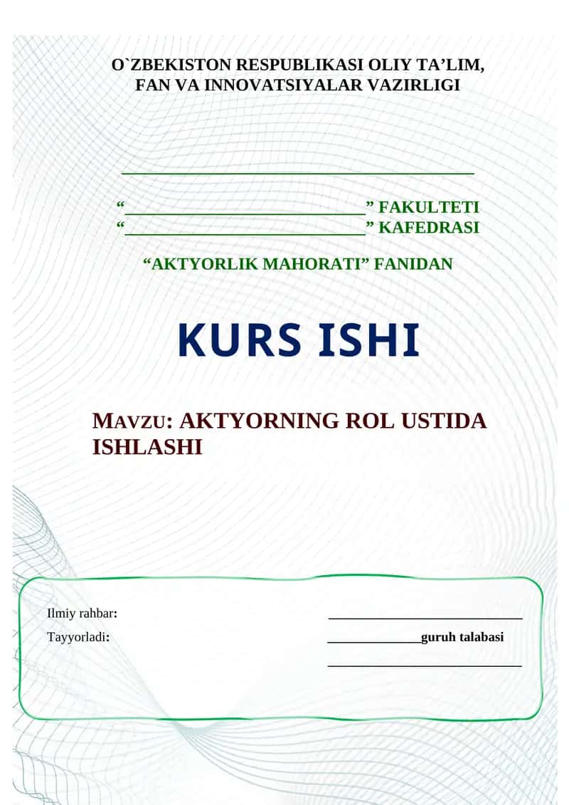 AKTYORNING ROL USTIDA ISHLASHI