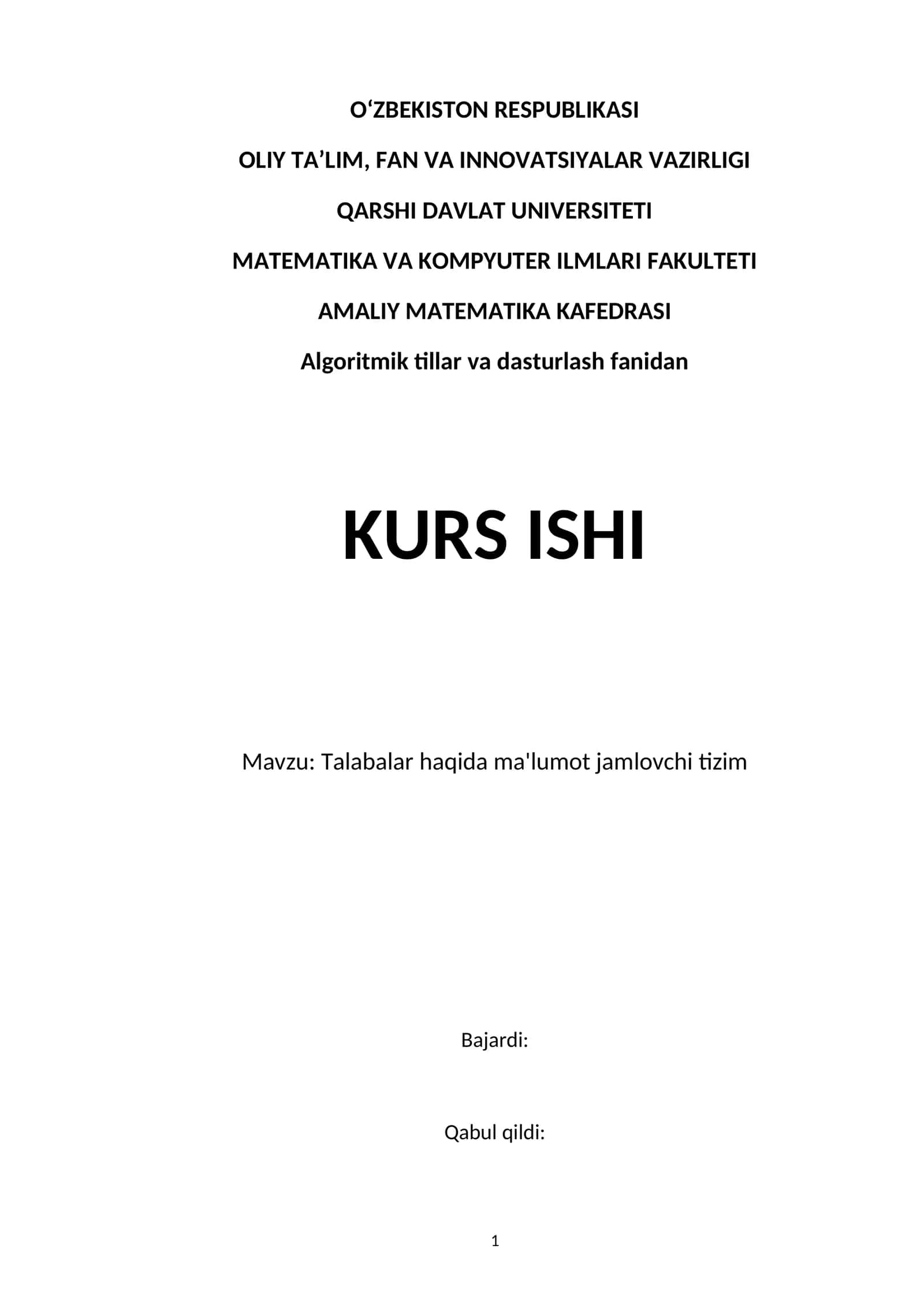 Talabalar haqida ma'lumot jamlovchi tizim