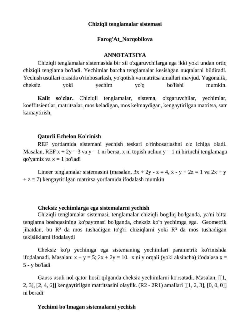 Chiziqli tenglamalar sistemasi