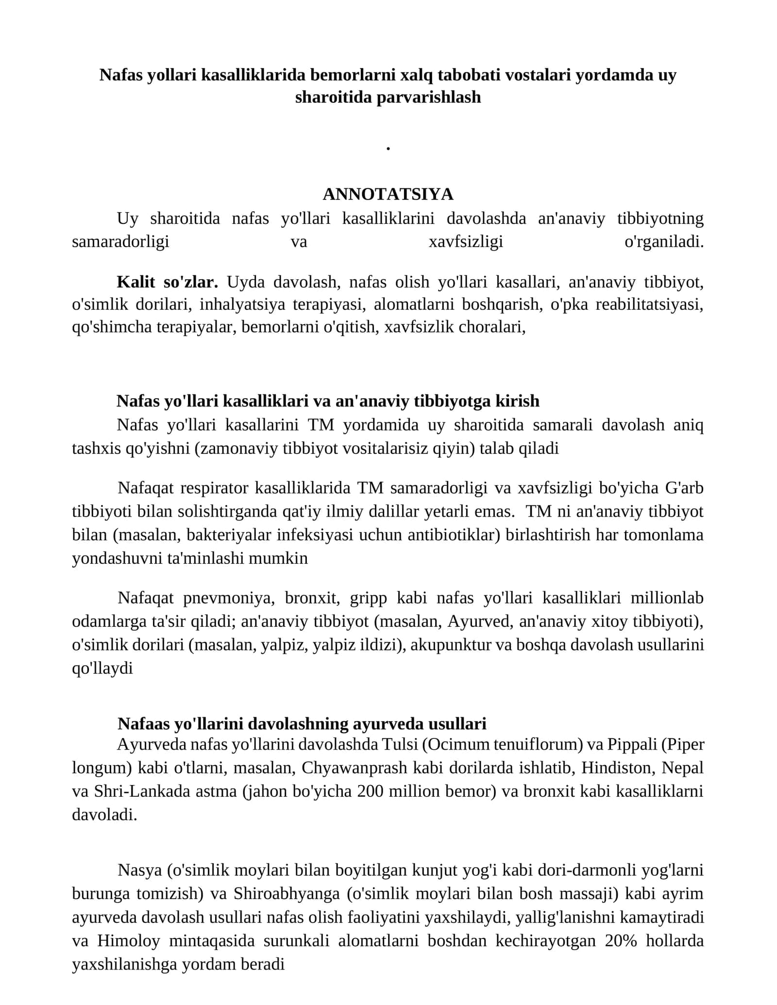 Nafas yo'llari kasalliklari davolash