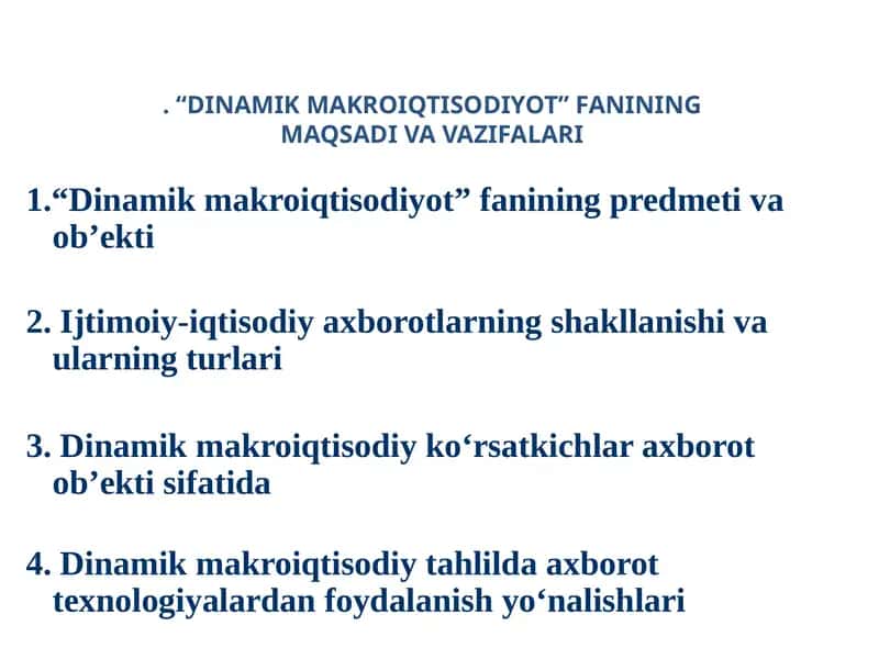Dinamik Makroiqtisodiyot Fanining Maqsadi va Vazifalari