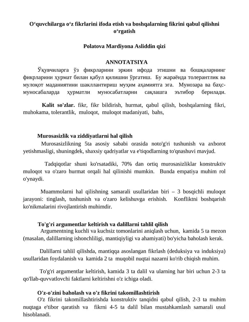 Murosasizlik va ziddiyatlarni hal qilish