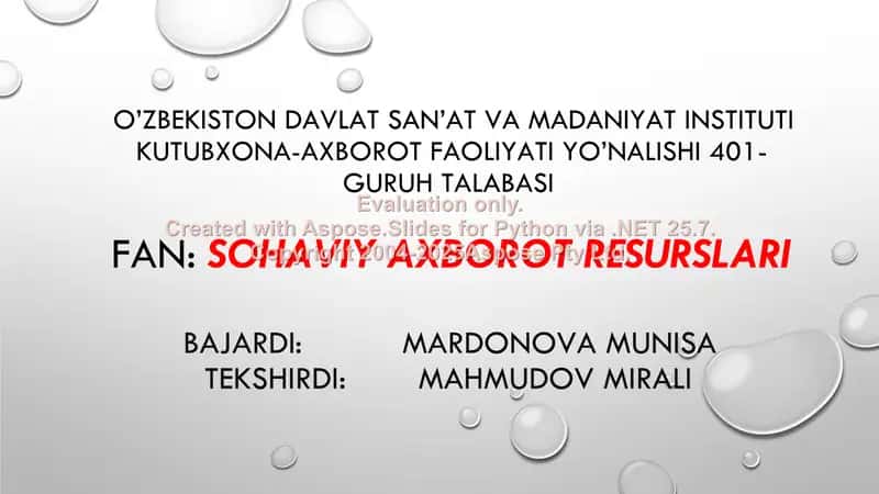 BADIIY ADABIYOT VA ADABIYOTSHUNOSLIKKA OID AXBOROT RESURSLARI