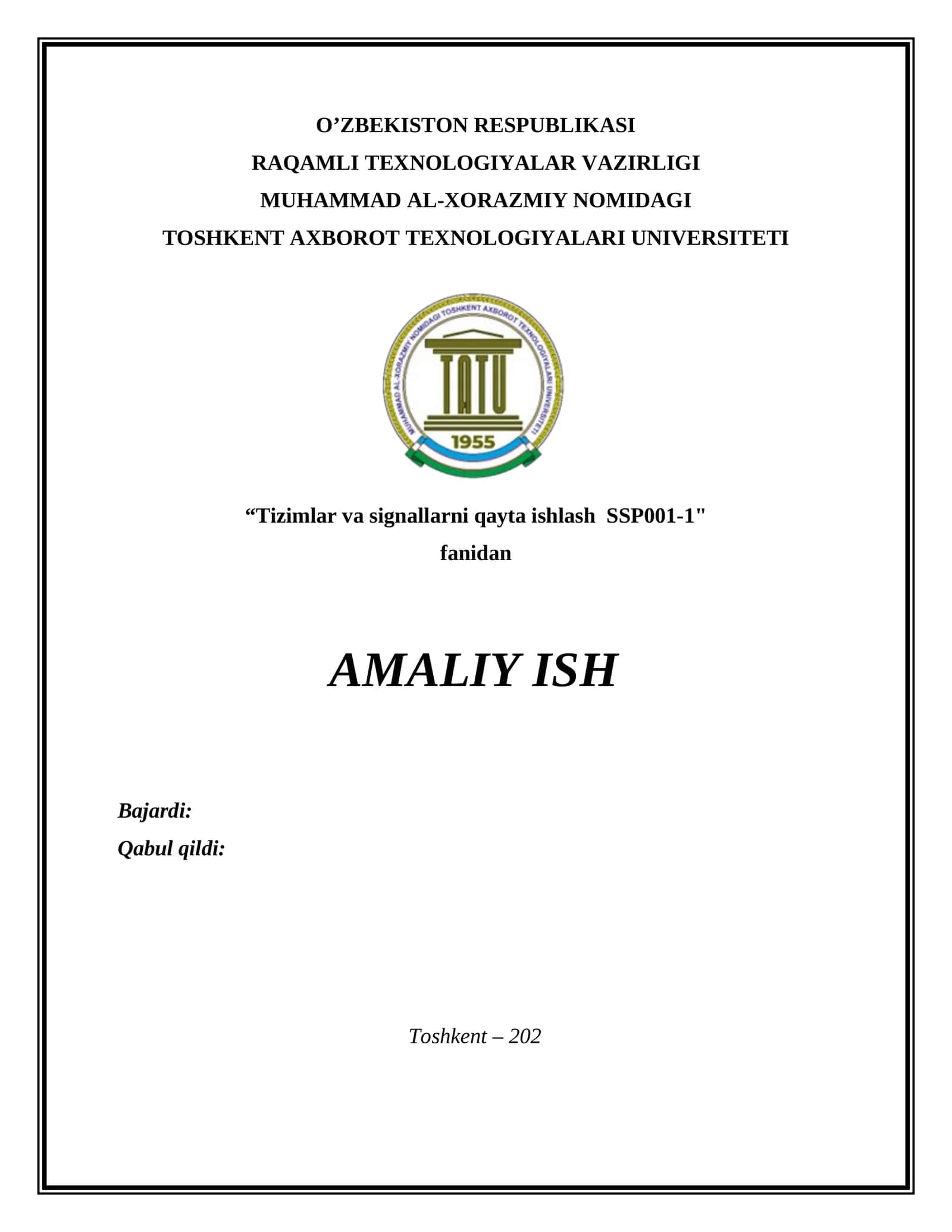 Matritsalar shaklida ishlov berish algoritmlarini amalga oshirish