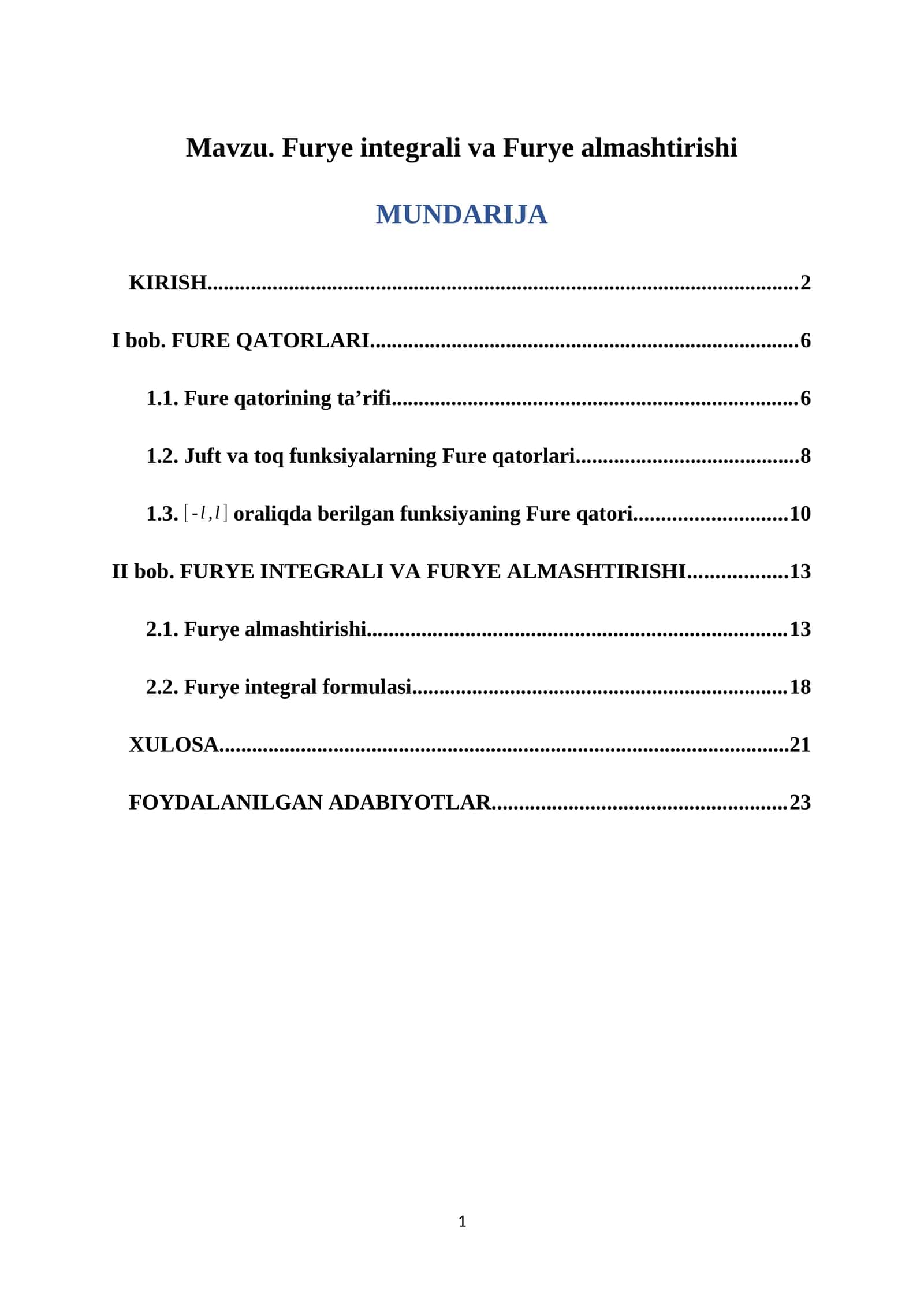Furye integrali va Furye almashtirishi