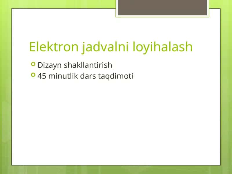 Elektron jadvalni loyihalash