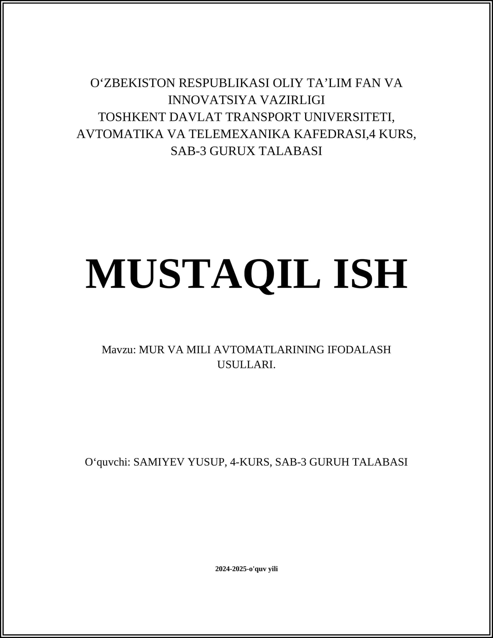 Mur va Mili avtomatlarining ifodalash usullari