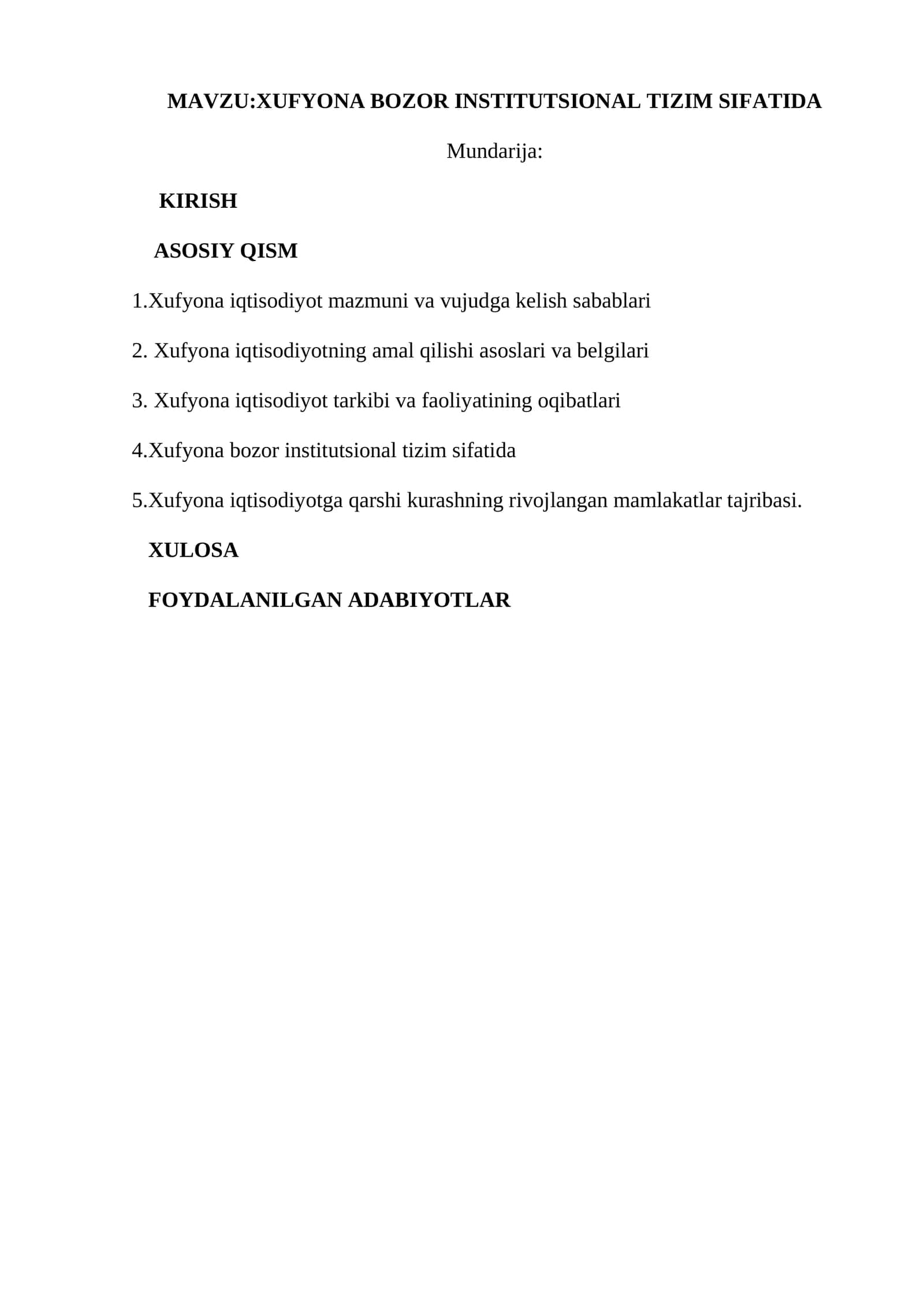 XUFYONA BOZOR INSTITUTSIONAL TIZIM SIFATIDA
