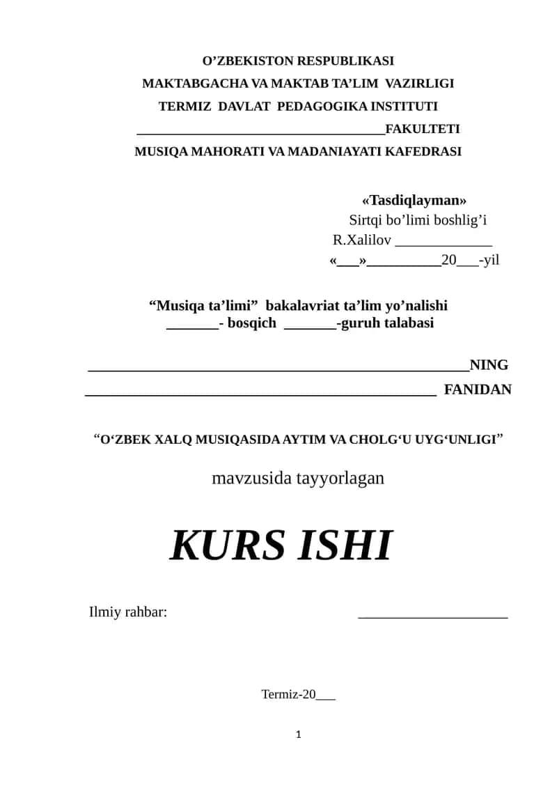 O’ZBEK XALQ MUSIQASIDA AYTIM VA CHOLG’U UYG’UNLIGI