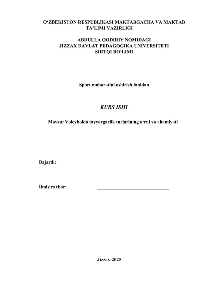 Voleybolda tayyorgarlik turlarining oʻrni va ahamiyati