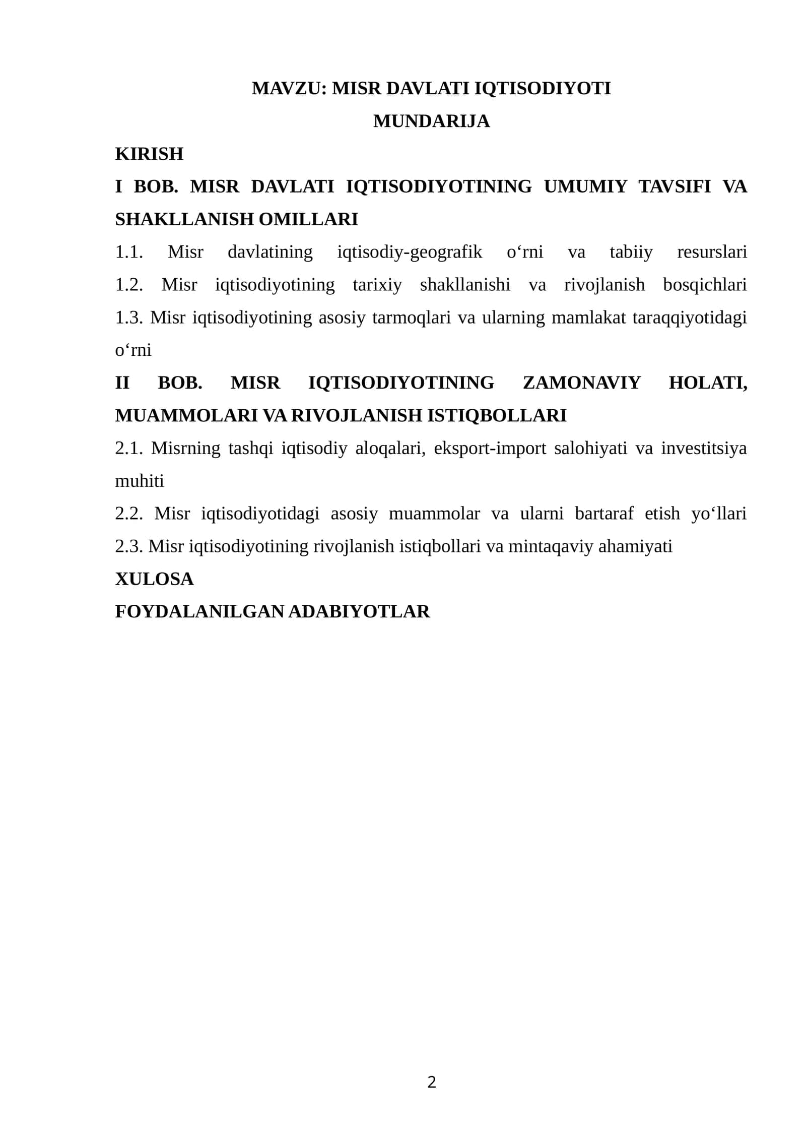 MISR DAVLATI IQTISODIYOTI