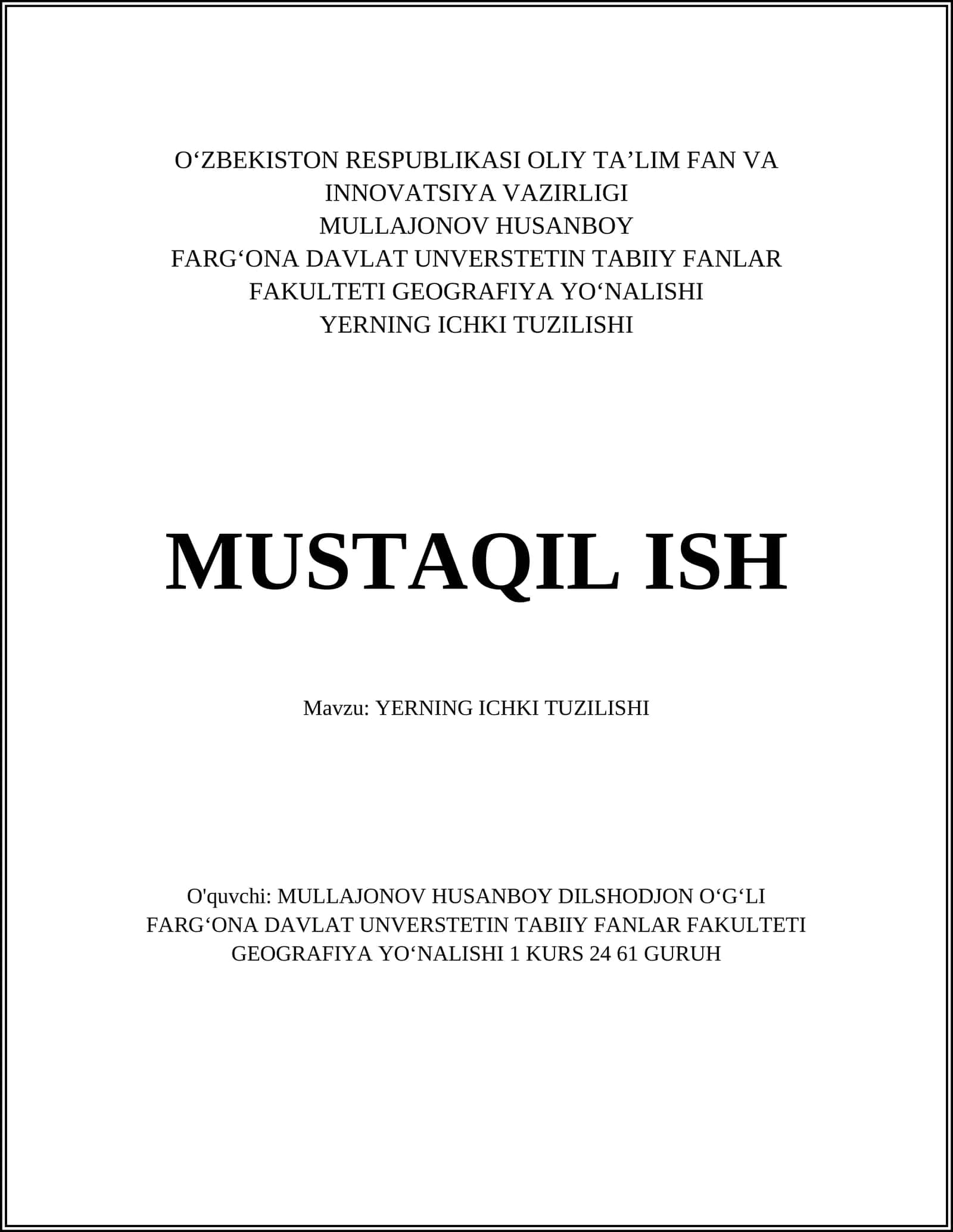 YERNING ICHKI TUZILISHI