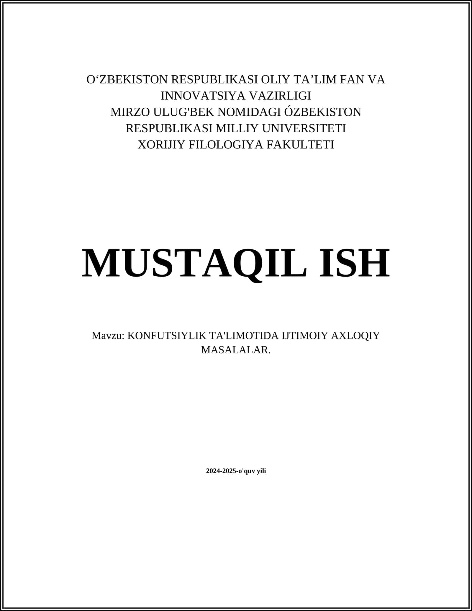 KONFUTSIYLIK TA'LIMOTIDA IJTIMOIY AXLOQIY MASALALAR