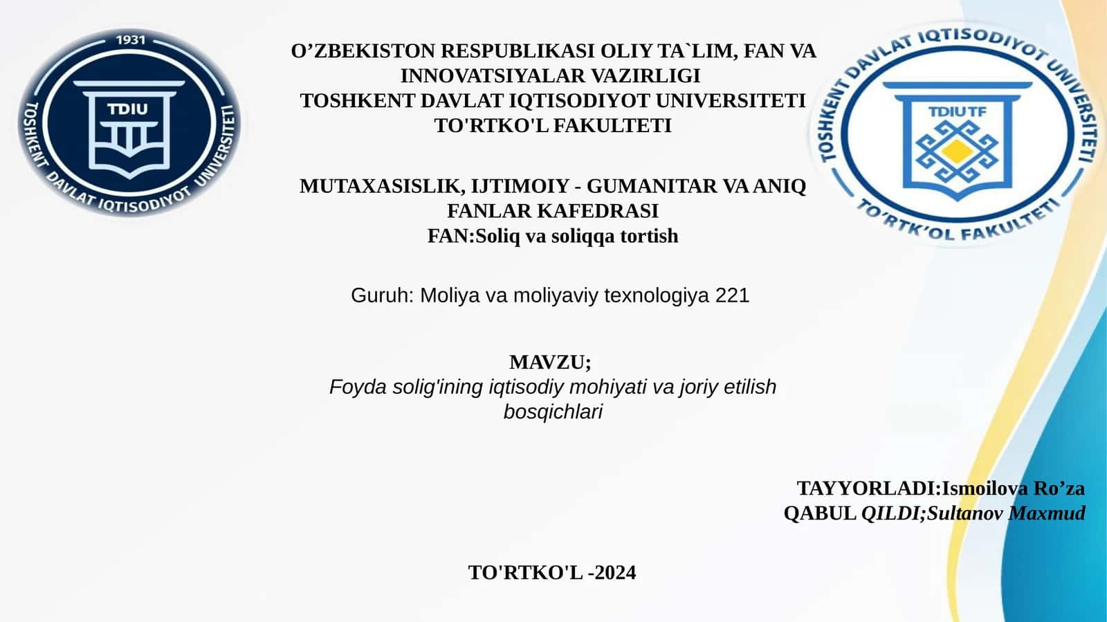 Foyda solig'ining iqtisodiy mohiyati va joriy etilish bosqichlari