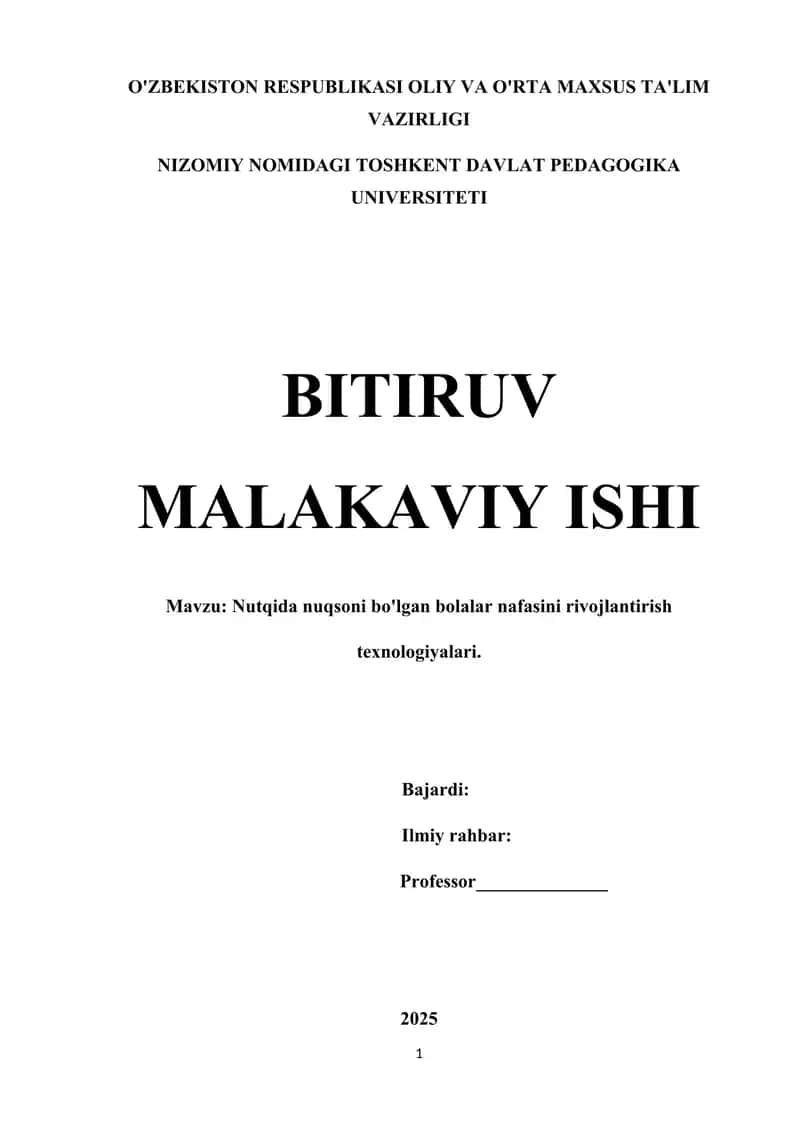 Nutqida nuqsoni bo'lgan bolalar nafasini rivojlantirish texnologiyalari