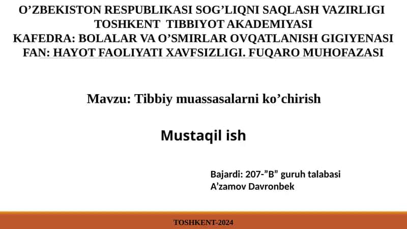 Tibbiymuassasalarniko’chirish