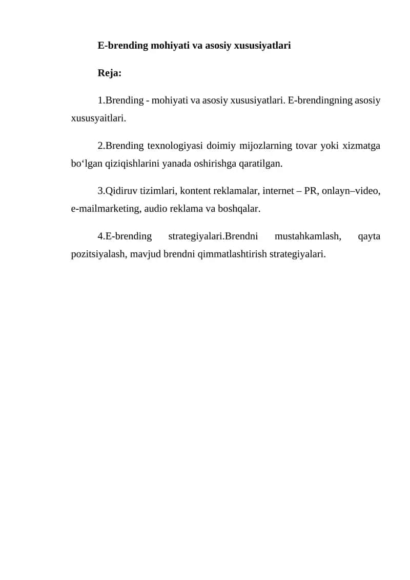 E-brendingning mohiyati va asosiy xususiyatlari