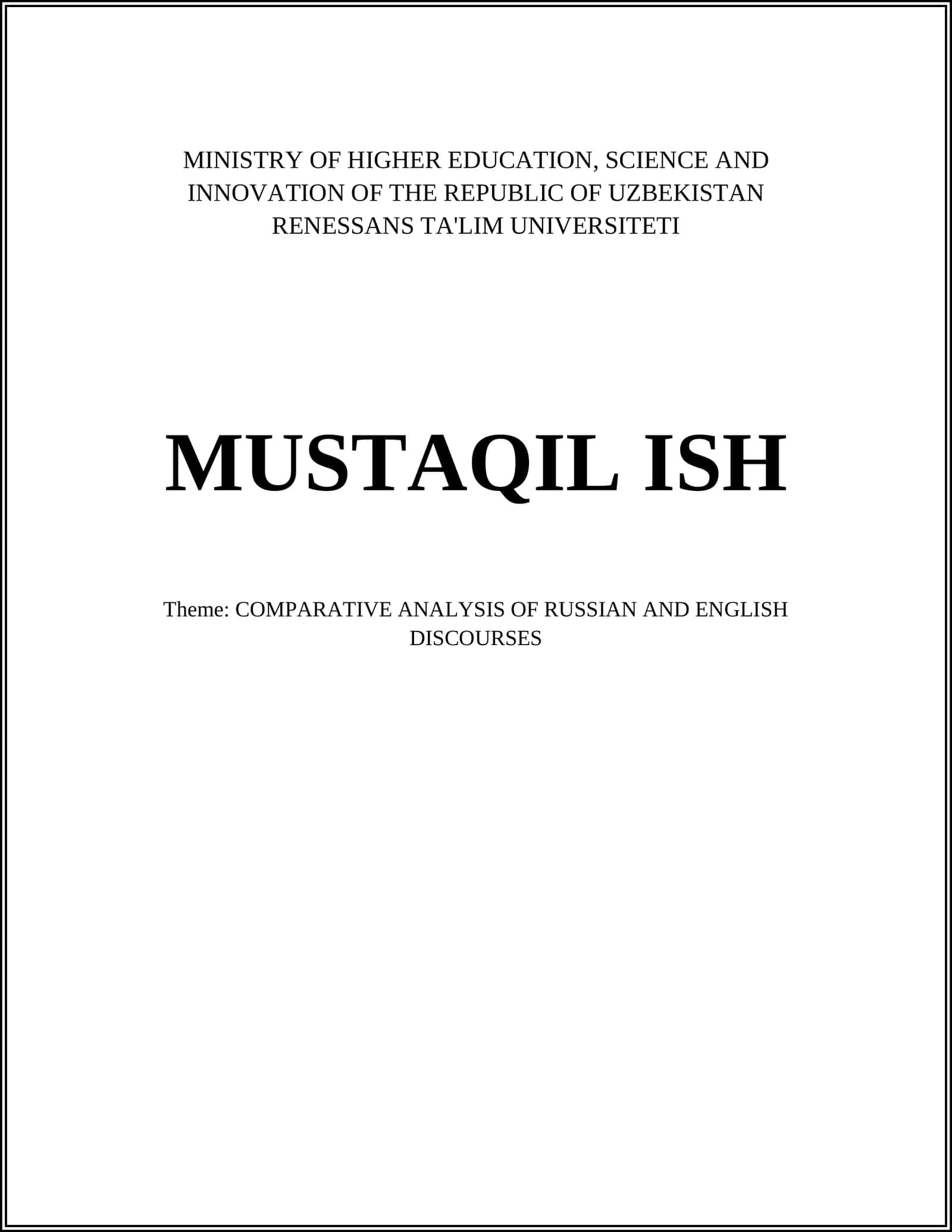 COMPARATIVE ANALYSIS OF RUSSIAN AND ENGLISH DISCOURSES