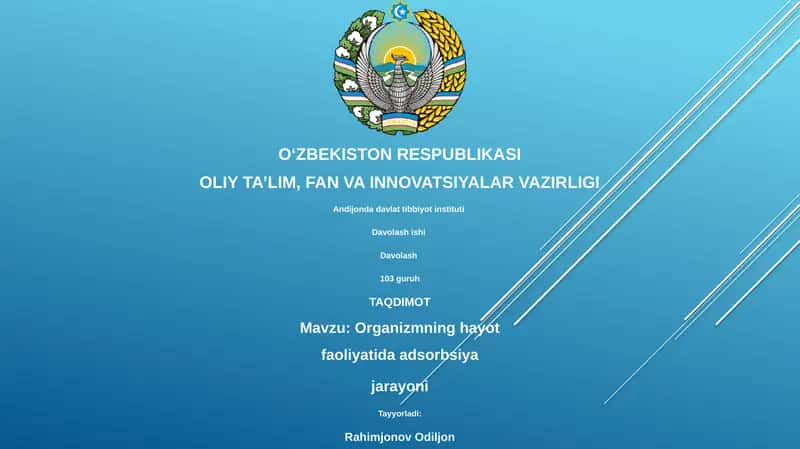 Organizmning hayot faoliyatida adsorbsiya jarayoni