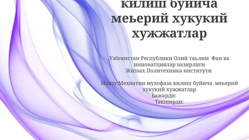 Мехнатни мухофаза килиш буйича меьерий хукукий хужжатлар