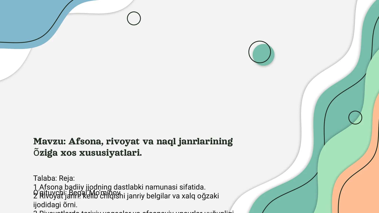 Afsona, rivoyat va naql janrlarining õziga xos xususiyatlari