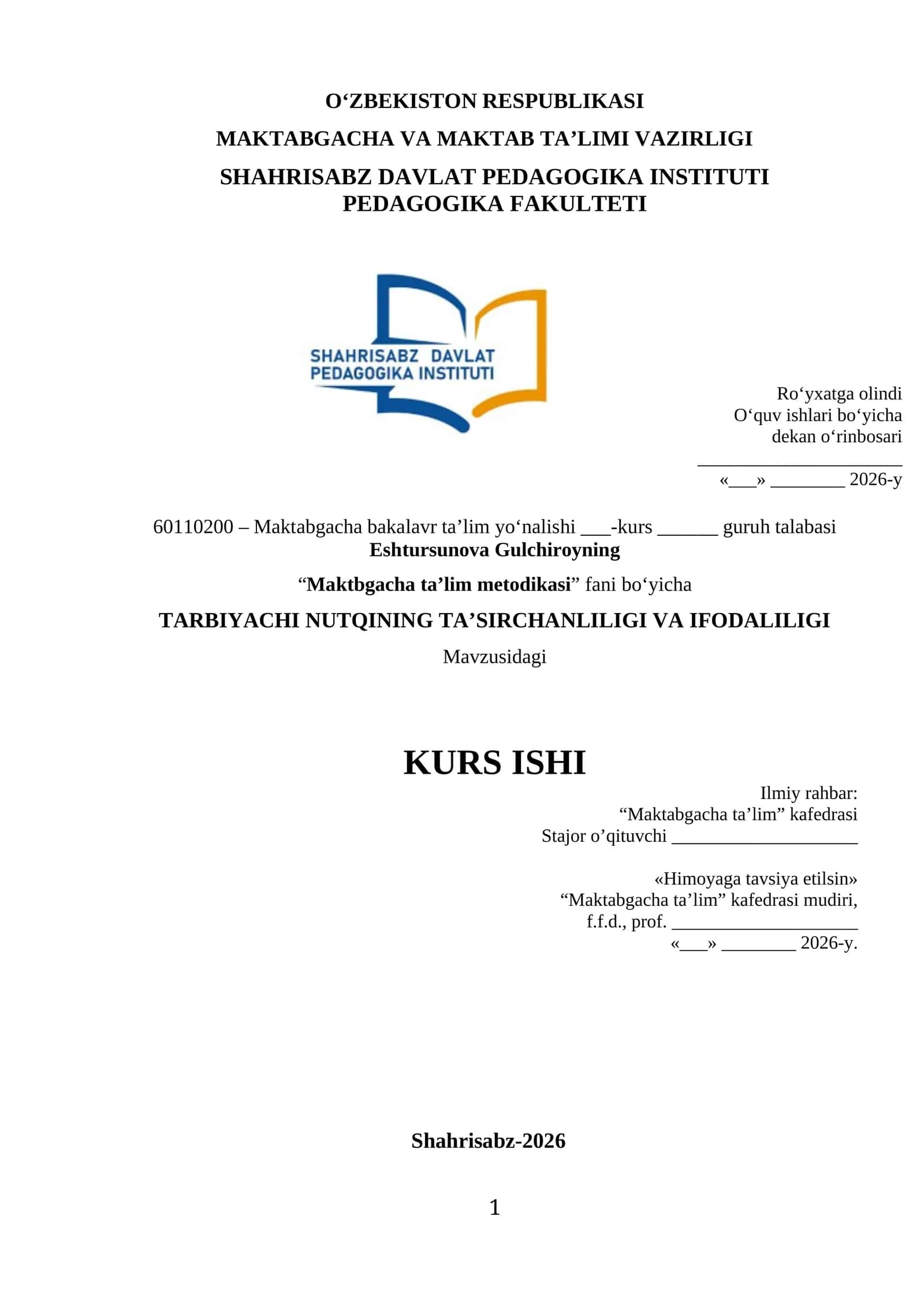 TАRBIYАCHI NUTQINING TА’SIRCHАNLILIGI VА IFОDАLILIGI