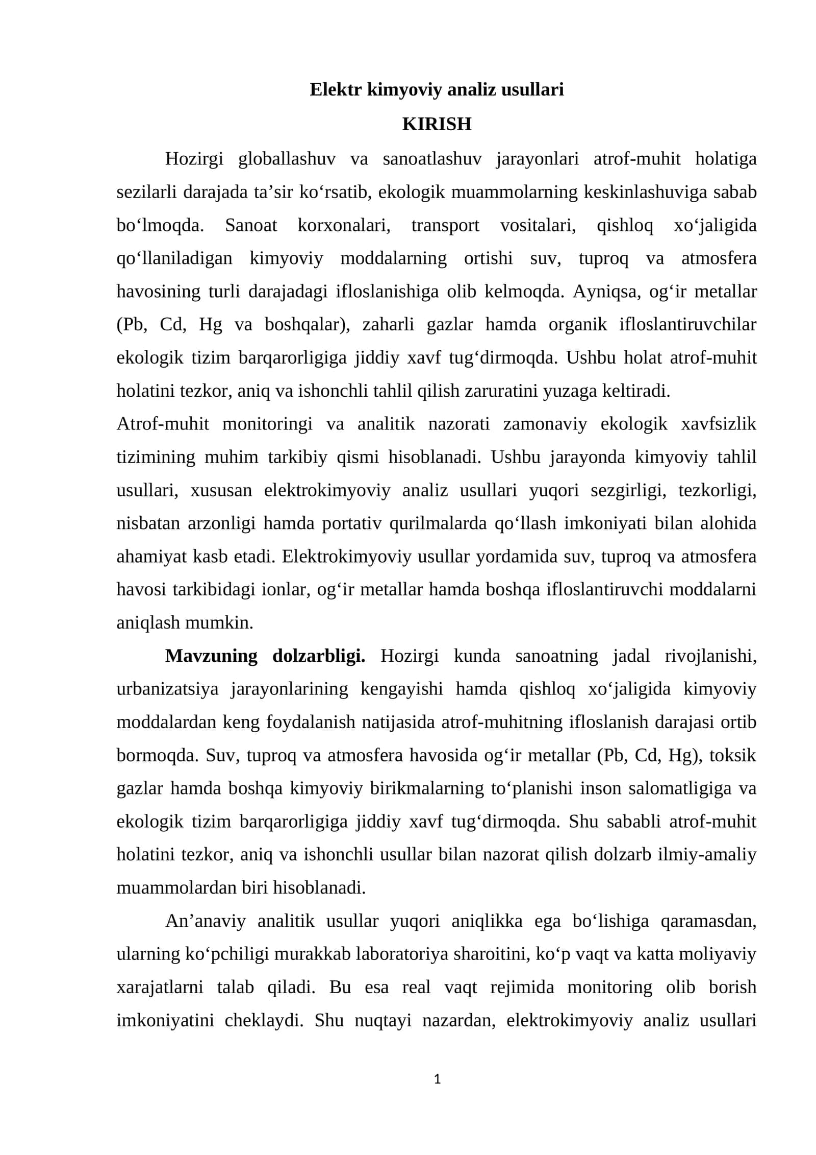 Elektr kimyoviy analiz usullari