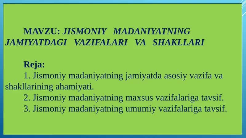 Jismoniy Madaniyatning Jamiiyatdagi Vazifalari va Shakllari