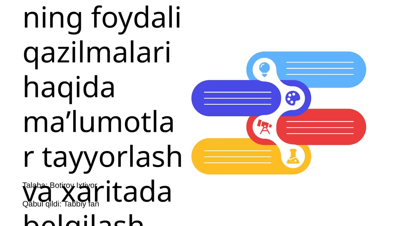 Oʻzbekistonning foydali qazilmalari haqida maʼlumotlar tayyorlash va xaritada belgilash