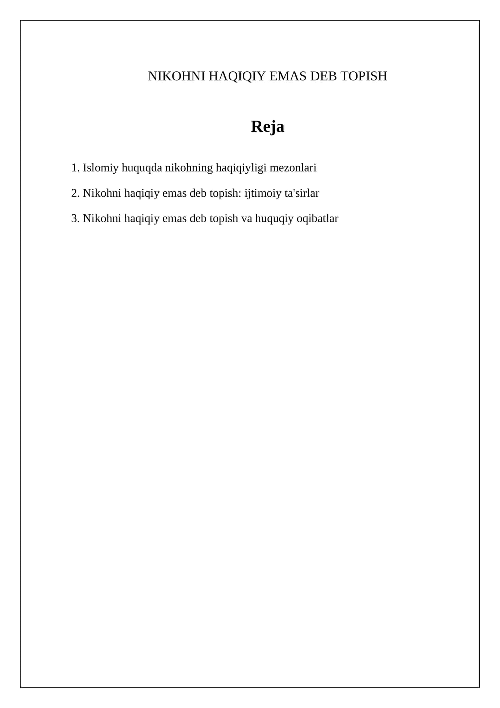 Nikohni haqiqiy emas deb topish