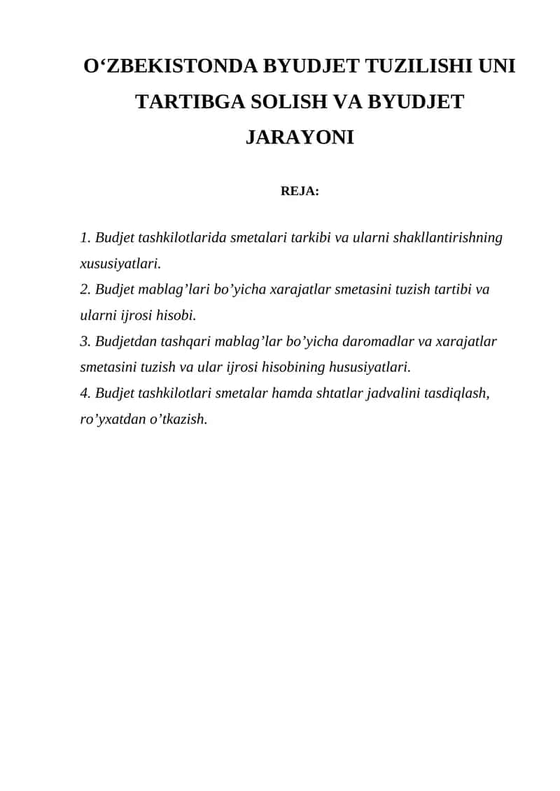 Budjet Tashkilotlarining Moliyalashtirilishi