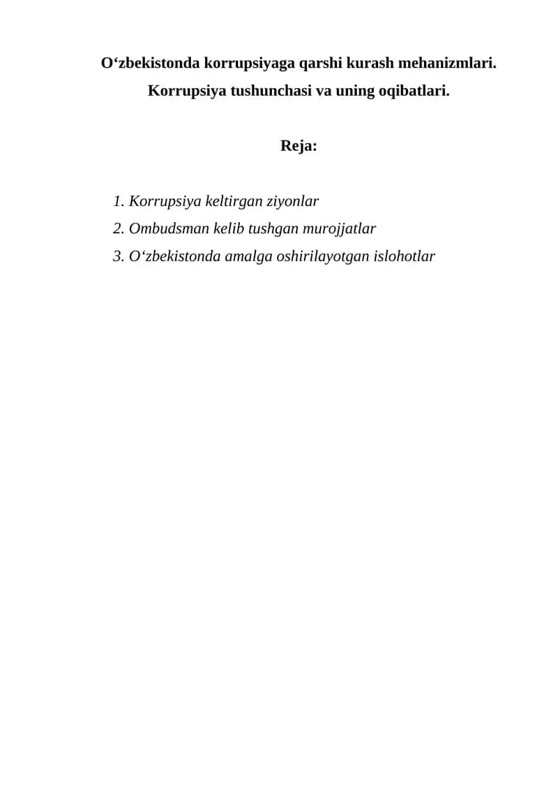 Korrupsiyaga qarshi kurash mehanizmlari