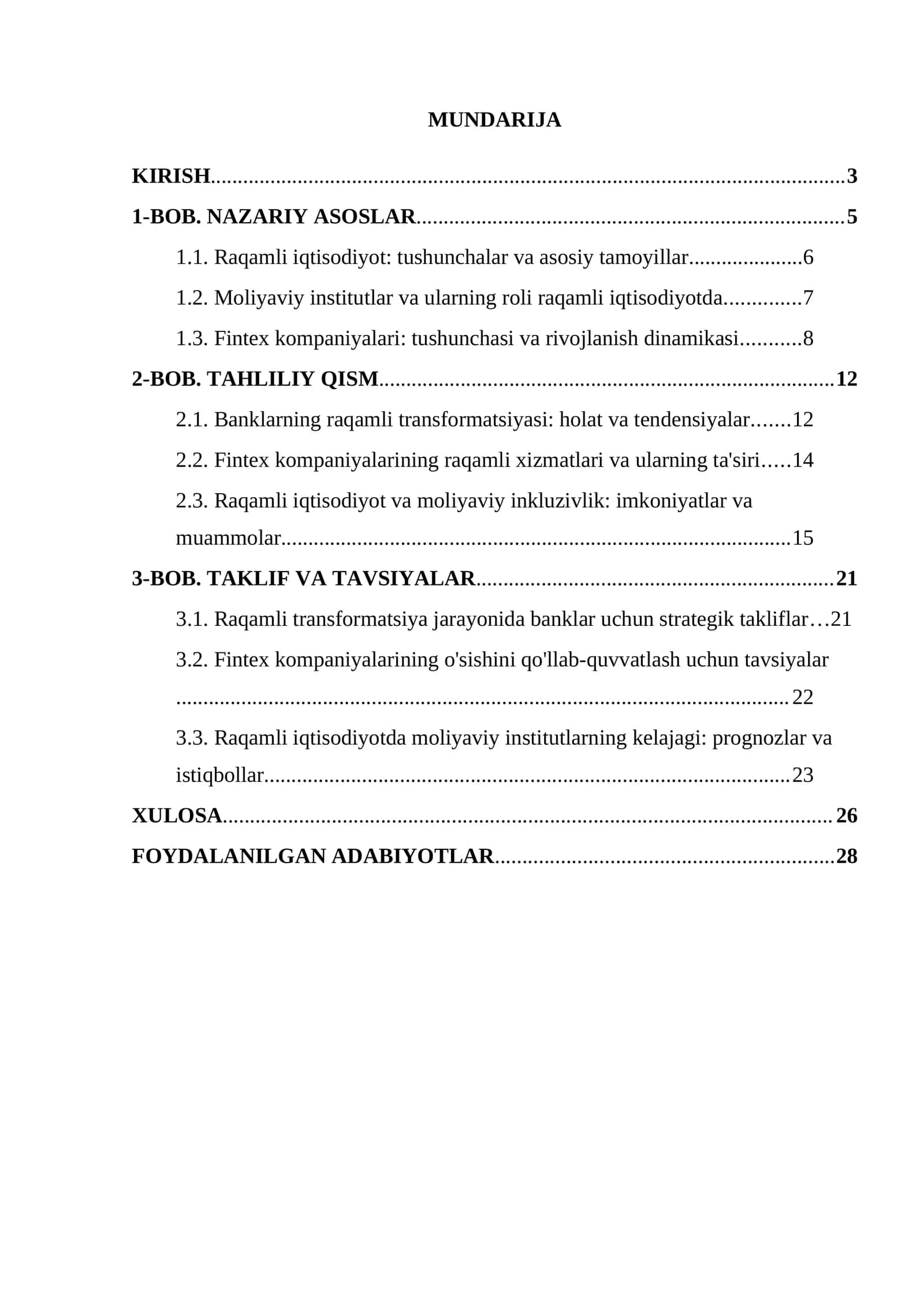 Raqamli iqtisodiyotda moliyaviy institutlar va fintex kompaniyalari