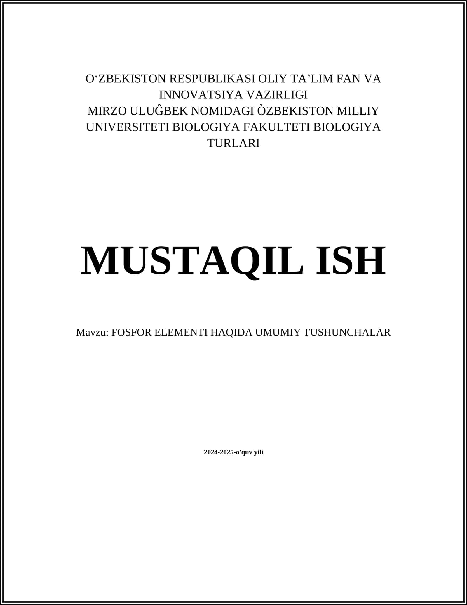 FOSFOR ELEMENTI HAQIDA UMUMIY TUSHUNCHALAR