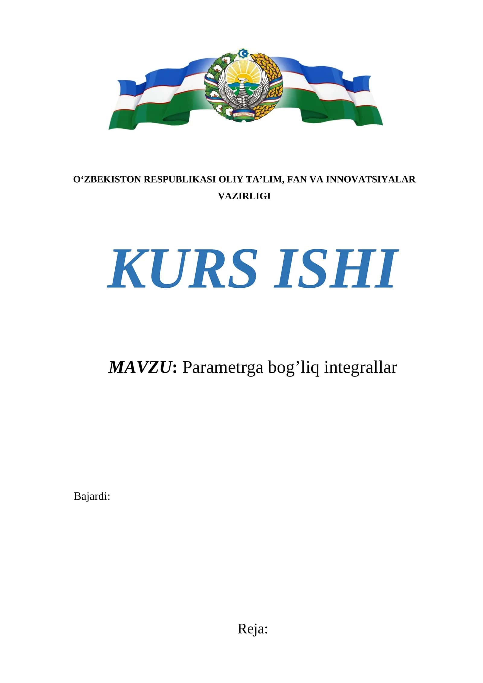 Parametrga bog’liq integrallar