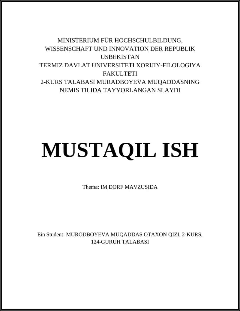 MURODBOYEVA MUQADDASNING NEMIS TILIDA TAYYORLANGAN SLAYDI