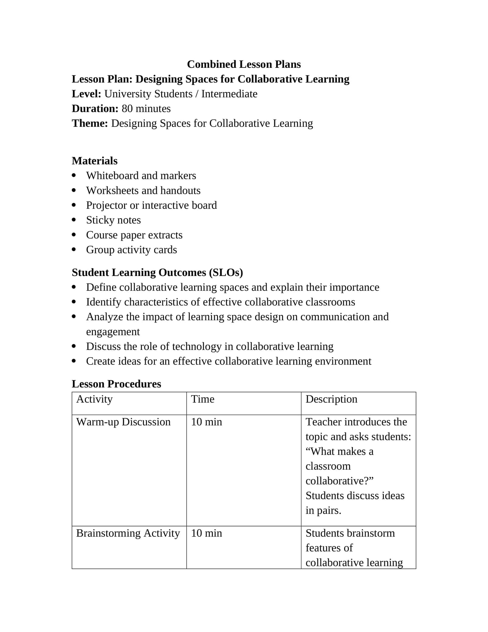 Combined Lesson Plans