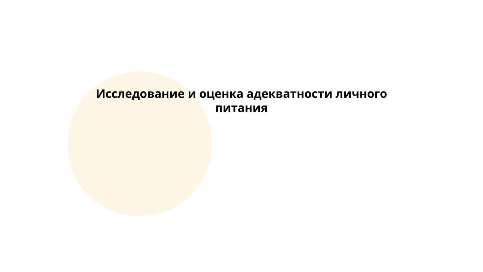 Исследование и оценка адекватности личного питания
