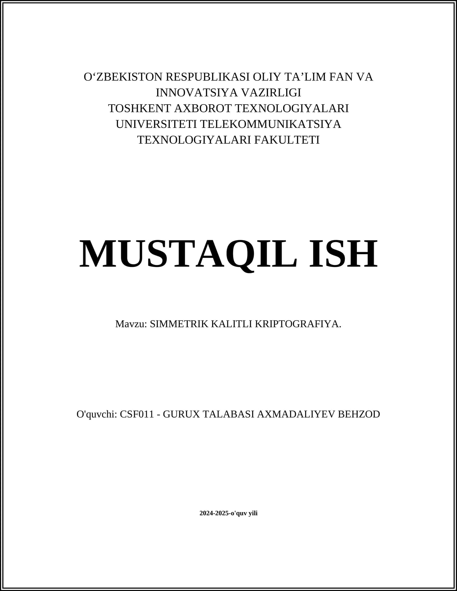 SIMMETRIK KALITLI KRIPTOGRAFIYA