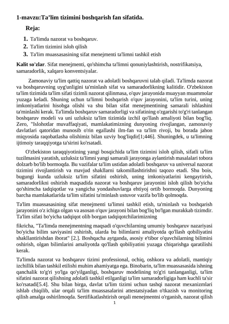 Ta'lim tizimini boshqarish
