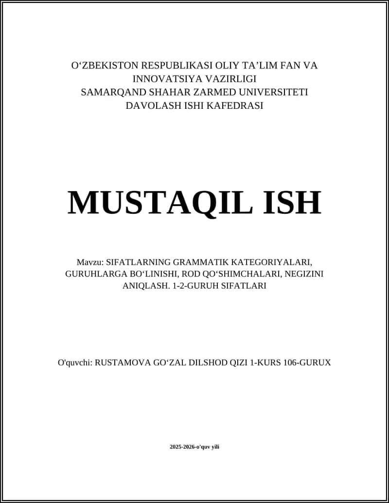 SIFATLARNING GRAMMATIK KATEGORIYALARI