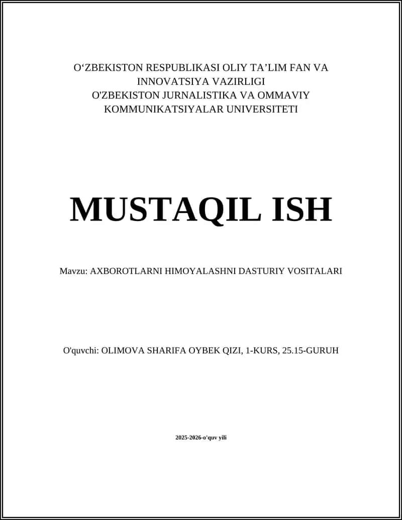 AXBOROTLARNI HIMOYALASHNI DASTURIY VOSITALARI