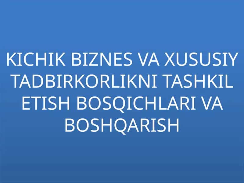 KICHIK BIZNES VA XUSUSIY TADBIRKORLIKNI TASHKIL ETISH BOSQICHLARI VA BOSHQARISH