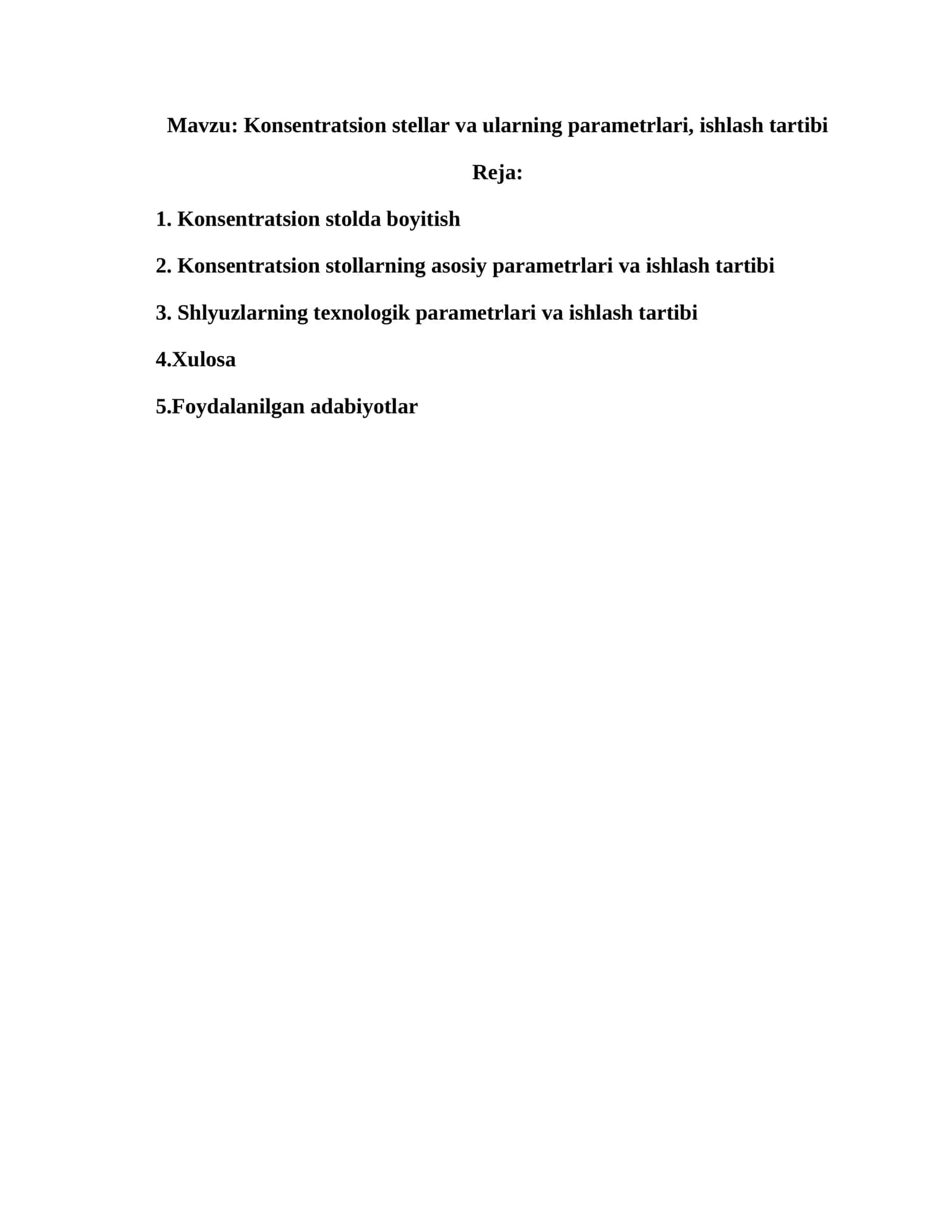 Konsentratsion stellar va ularning parametrlari, ishlash tartibi