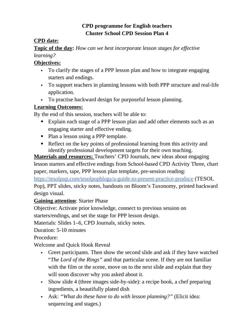 Cluster School CPD Session Plan 4