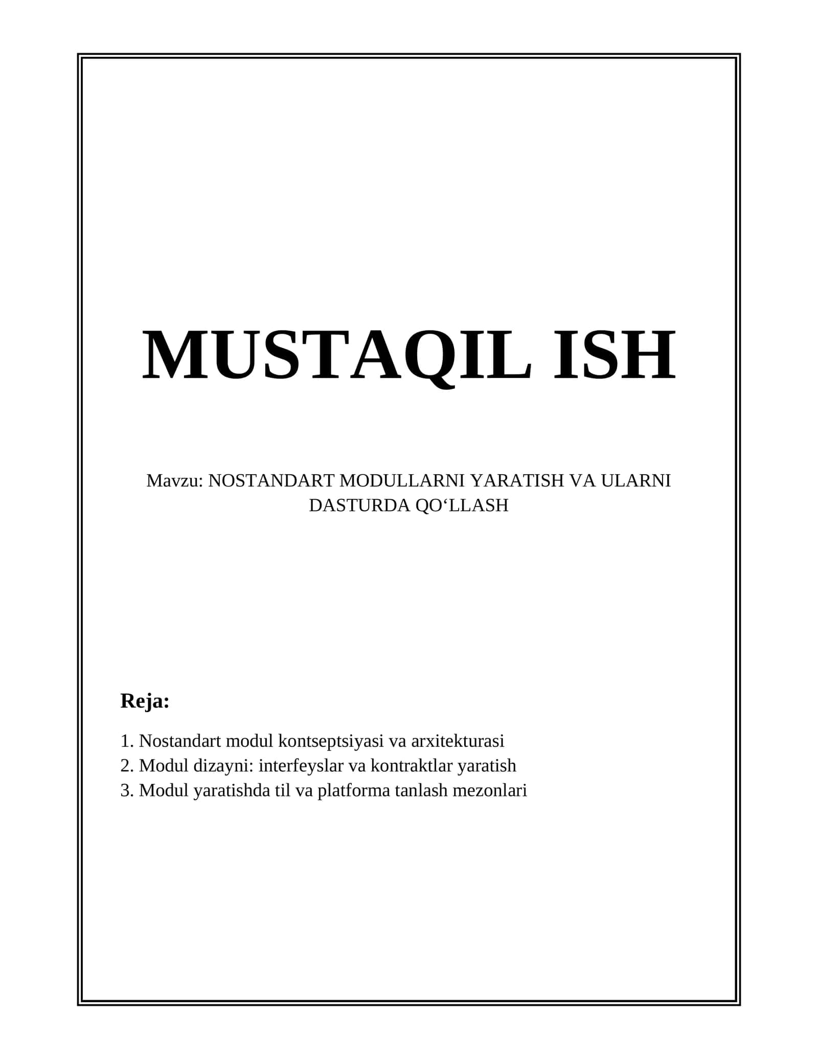 NOSTANDART MODULLARNI YARATISH VA ULARNI DASTURDA QO‘LLASH